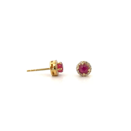 1cttw. Natural Ruby Ear Studs in 14K Yellow Gold
