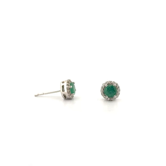 1cttw. Natural Emerald Ear Studs in 14K White Gold