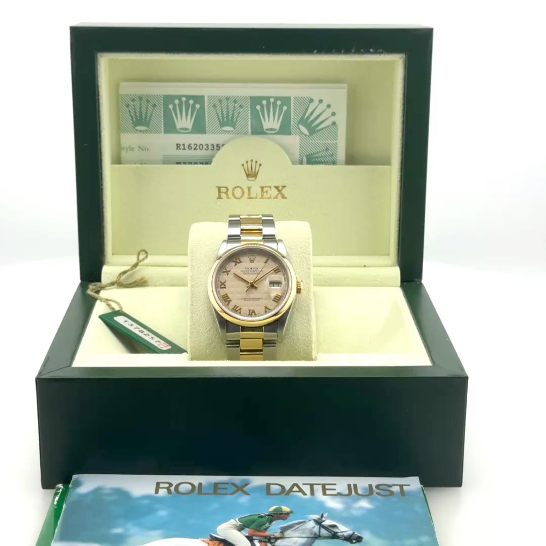 36mm Two Tone Rolex Datejust Pyramid Ivory Dial (1996)