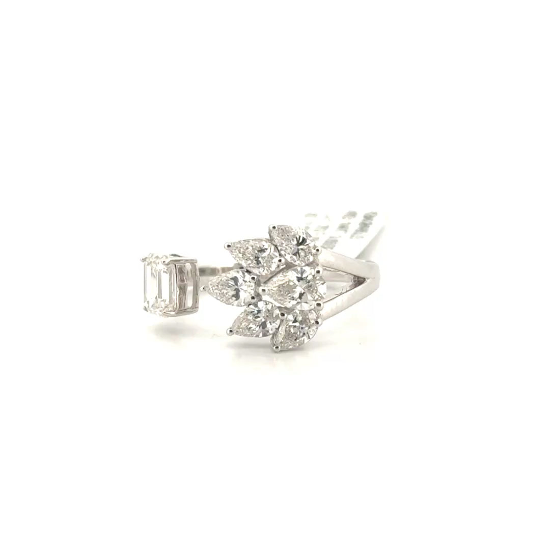 2.25cttw. F VS Emerald & Pear Lab Grown Diamond Ring in 14K White Gold