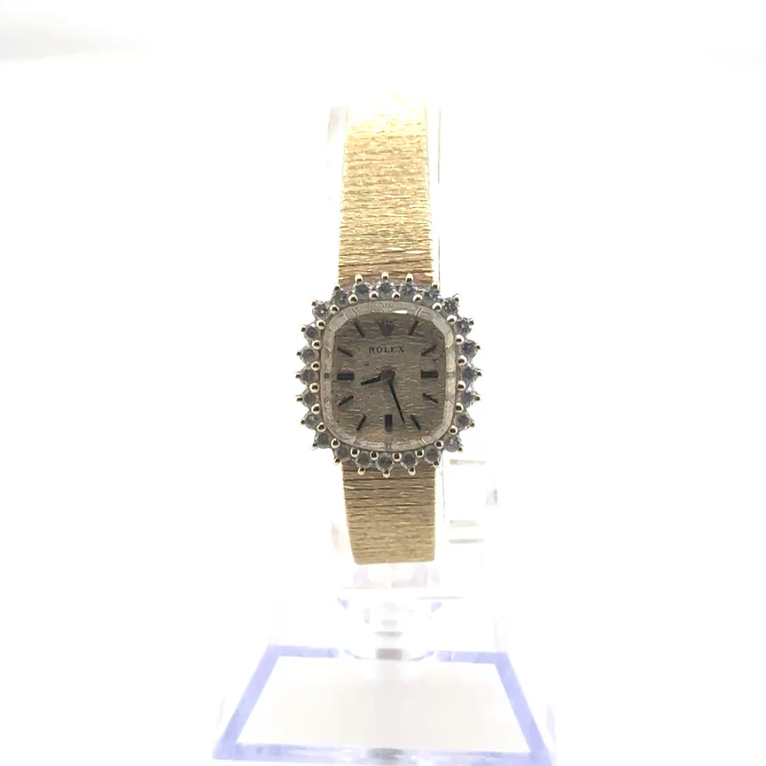 13mm Solid Gold Ladies Vintage Cocktail Rolex with Diamond Bezel
