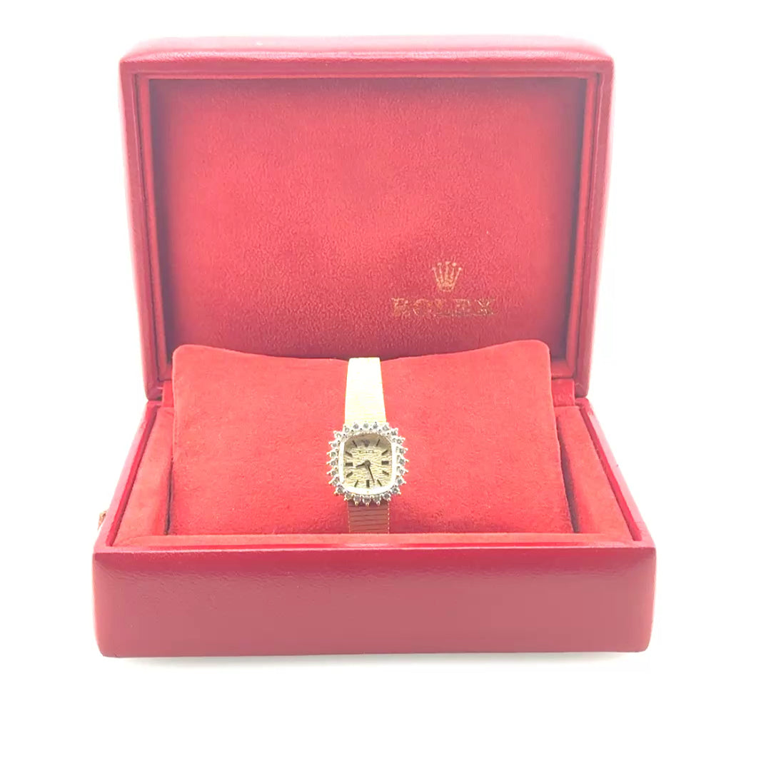 13mm Solid Gold Ladies Vintage Cocktail Rolex with Diamond Bezel