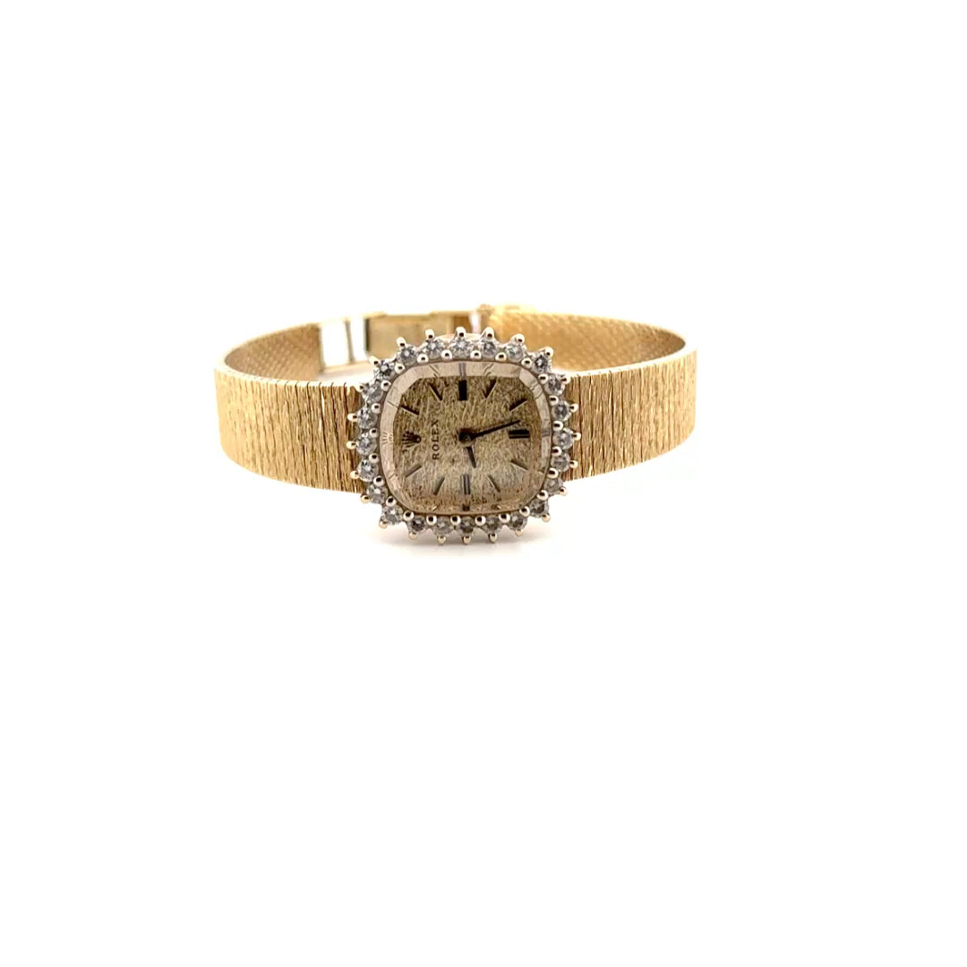 13mm Solid Gold Ladies Vintage Cocktail Rolex with Diamond Bezel