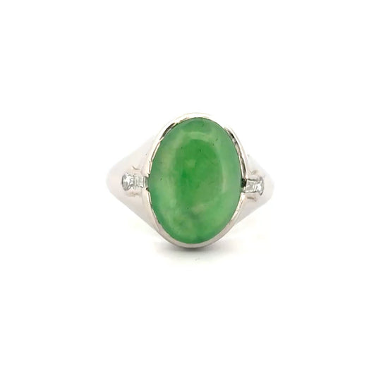 6.31ct. Oval Shape Jadeite Cabochon with Diamond Accents in Platinum JAGI