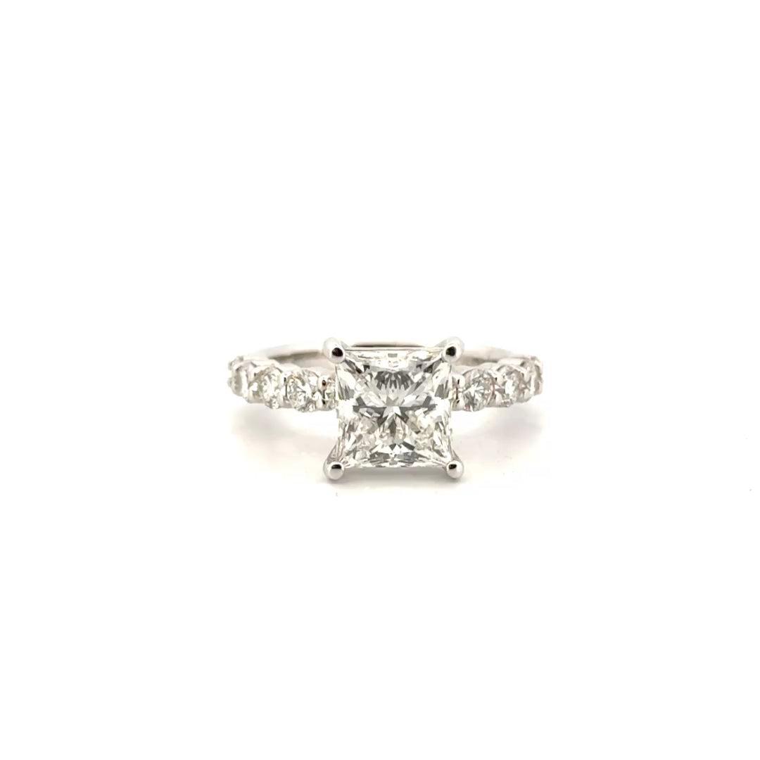 3.09ct. F VS1 Lab Grown Princess Cut Diamond in 14K White Gold Diamond Mounting Sz 7