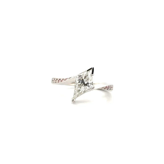 1.51ct. E VVS2 Lab Grown Kite Cut Diamond in 14K White Gold with Pink Diamond Accents
