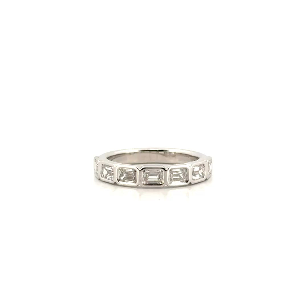 1.3cttw. Bezel Set Lab Grown Emerald Band in 14K White Gold Sz 7