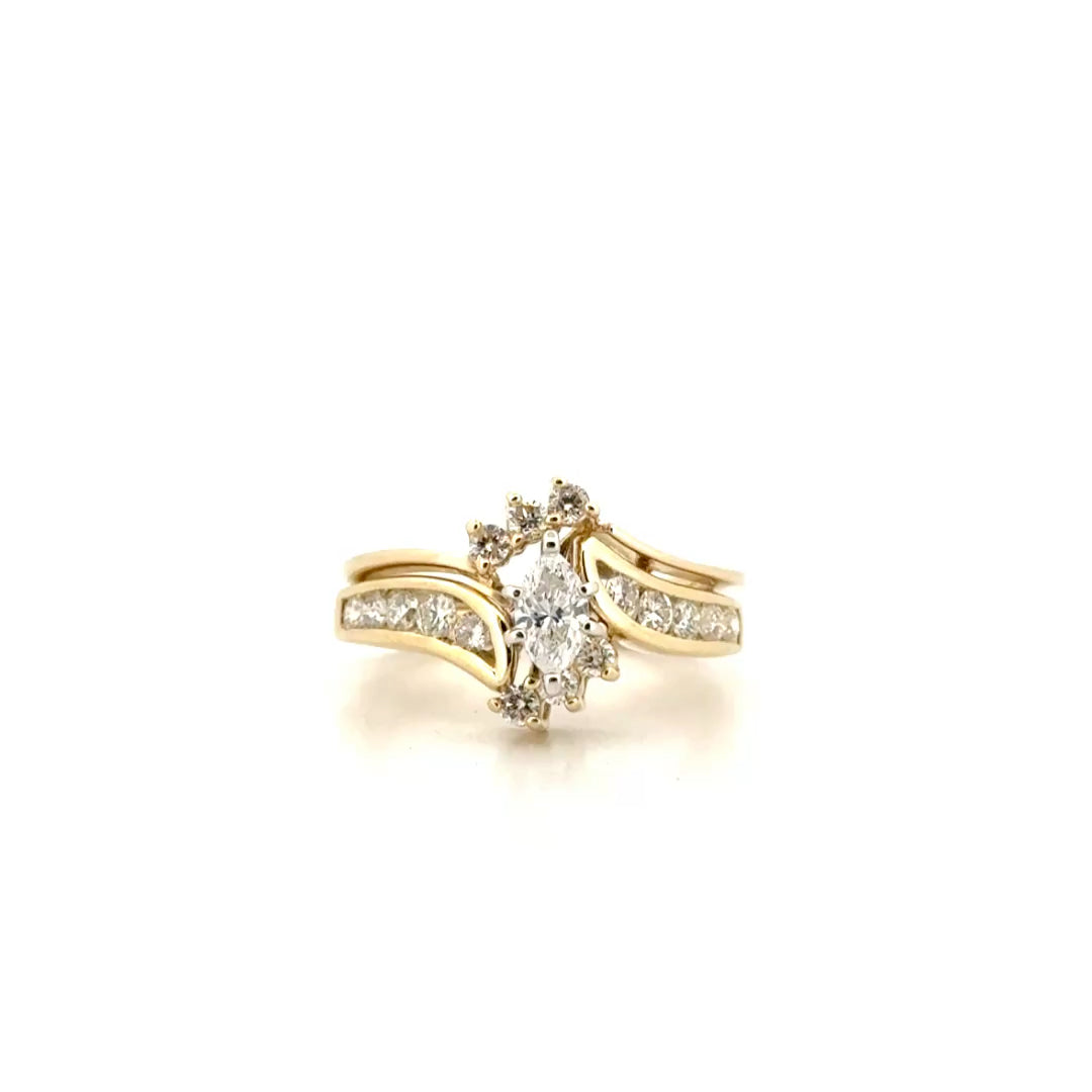 Natural Diamond Marquise Ring with Matching Fashion Band in 14K Yellow Gold