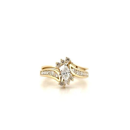 Natural Diamond Marquise Ring with Matching Fashion Band in 14K Yellow Gold