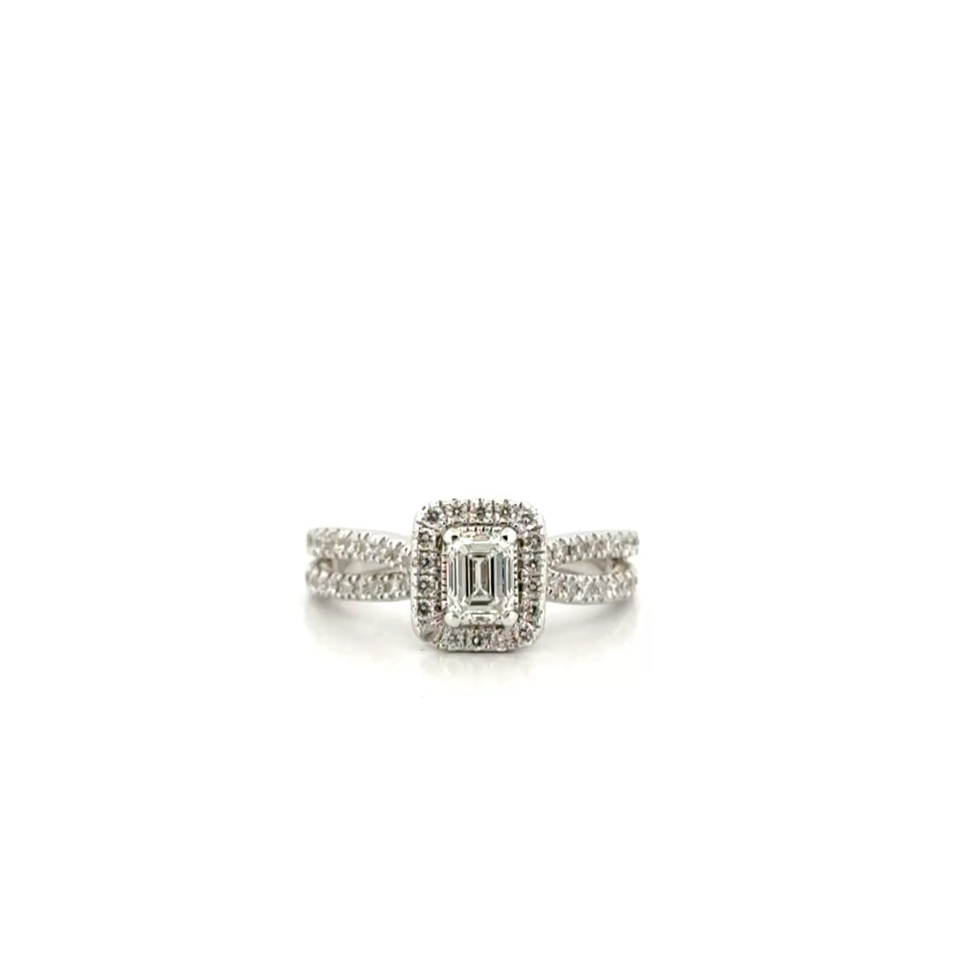 Natural Emerald Diamond in 14K White Gold Halo Setting
