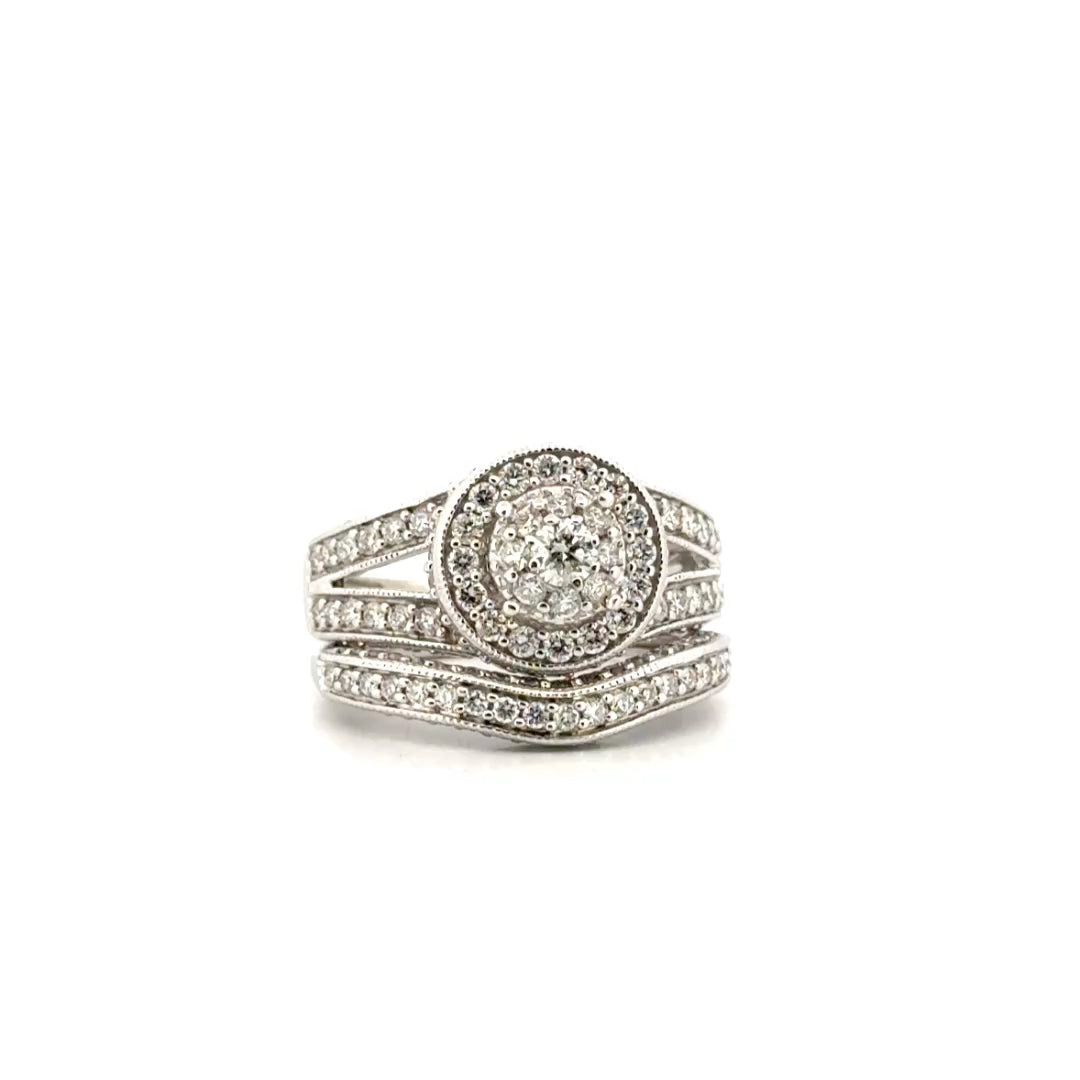 Natural Diamond Ornate Cluster Set Ring in 14K White Gold Sz 7