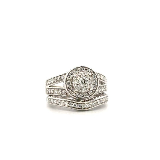 Natural Diamond Ornate Cluster Set Ring in 14K White Gold