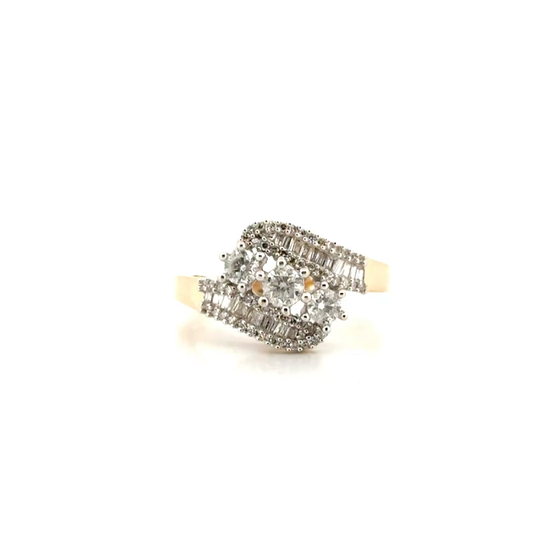 Three Stone Natural Diamond Ring Set in 14K White Gold