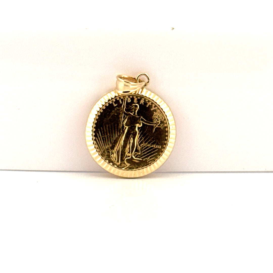 1/10oz American Gold Eagle Set in 14K Yellow Gold Bezel Pendant