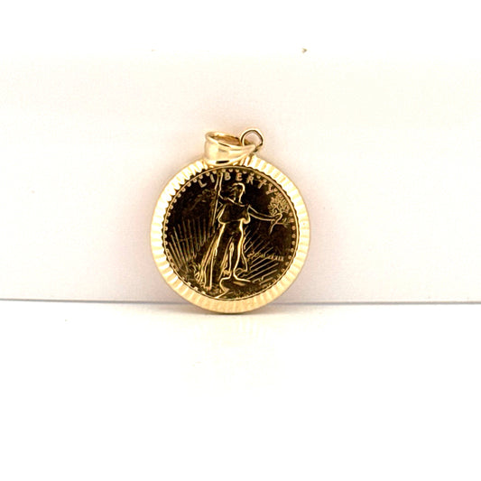 1/10oz American Gold Eagle Set in 14K Yellow Gold Bezel Pendant
