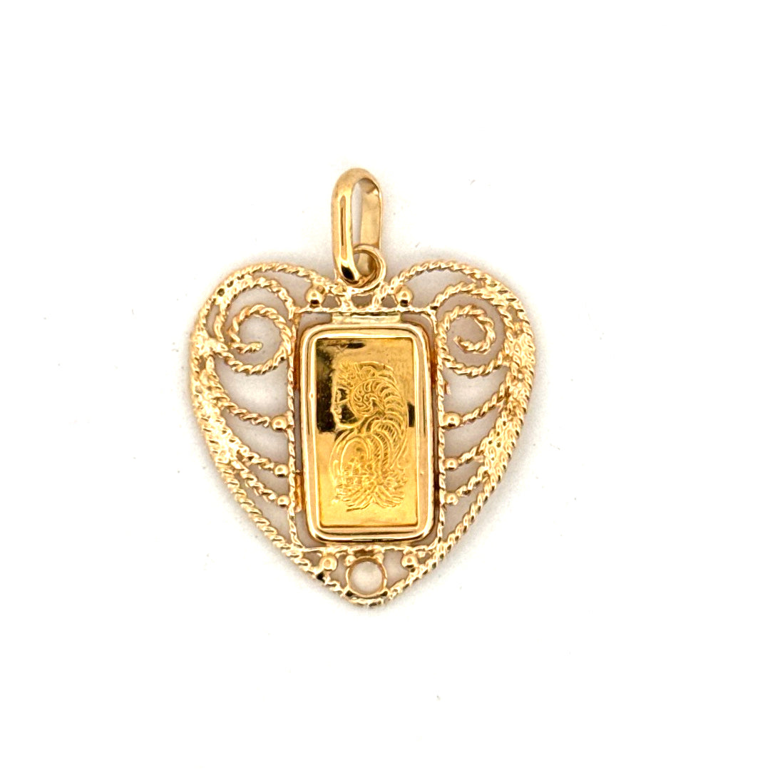 1 Gram Pamp Suisse Bar in 14K Heart Pendant
