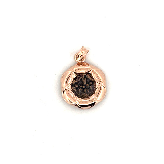 Ancient Coin Pendant Set in 14K Rose Gold Nautical Style Mounting