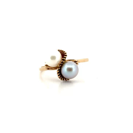 Vintage Style Cocktail Pearl Ring Set in 10K Yellow Gold