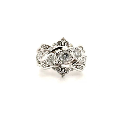 Natural Diamond Estate Three Stone with Matching Guard