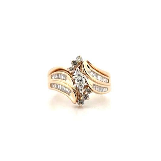Natural Diamond Marquise Ring in 14K Yellow Gold with Matching Band
