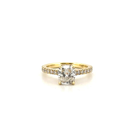 1.51ct. F VVS2 Cushion Cut Lab Grown Diamond Engagement in 18K Yellow Gold