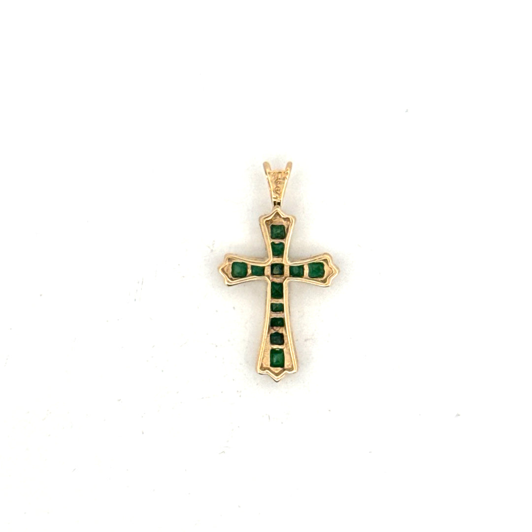 Natural Emerald Cross Pendant in 10K Yellow Gold