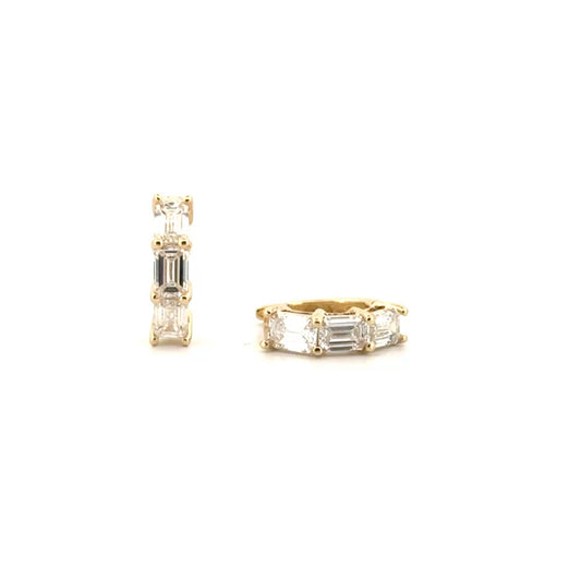Emerald Cut Lab Grown Diamond Huggies in 14K Yellow Gold