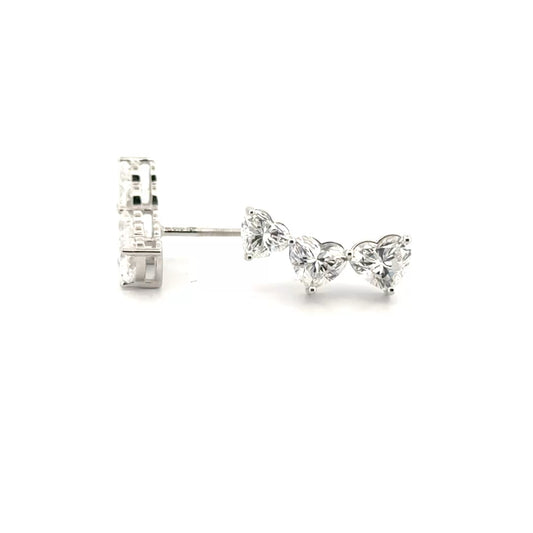 Heart Shape Lab Grown Diamond Climber Earrings in 14K White Gold
