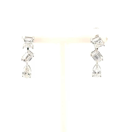 Multishape 3 Stone Lab Grown Diamond Fashion Earrings in 14K White Gold