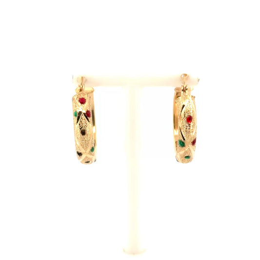 Multicolor Enamel Gold Hoops in 14K Yellow Gold