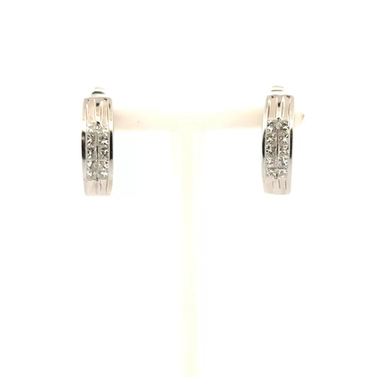 Natural Diamond Hoop Earrings in 14K White Gold