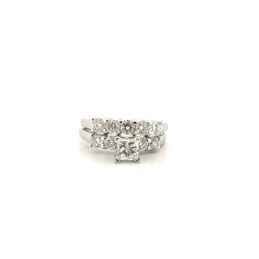 Natural Diamond Engagement Set in 14K White Gold With Matching Band