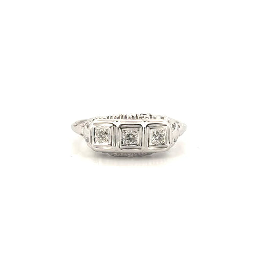 Antique Diamond Ring Set in 14K White Gold