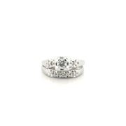 Natural Diamond Ring Set in 14K White Gold with Matching Band Sz 5.5