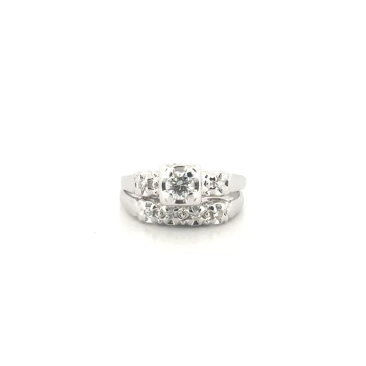 Natural Diamond Ring Set in 14K White Gold with Matching Band