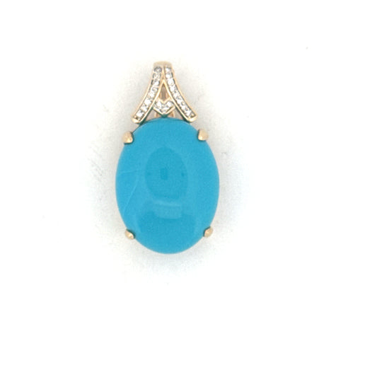 Turquoise & Diamond Pendant Set in 14K Yellow Gold