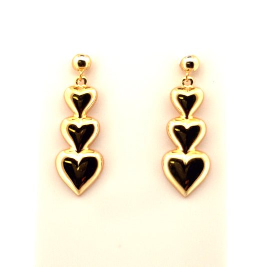 Heart Drop Earrings in 10K Yellow Gold
