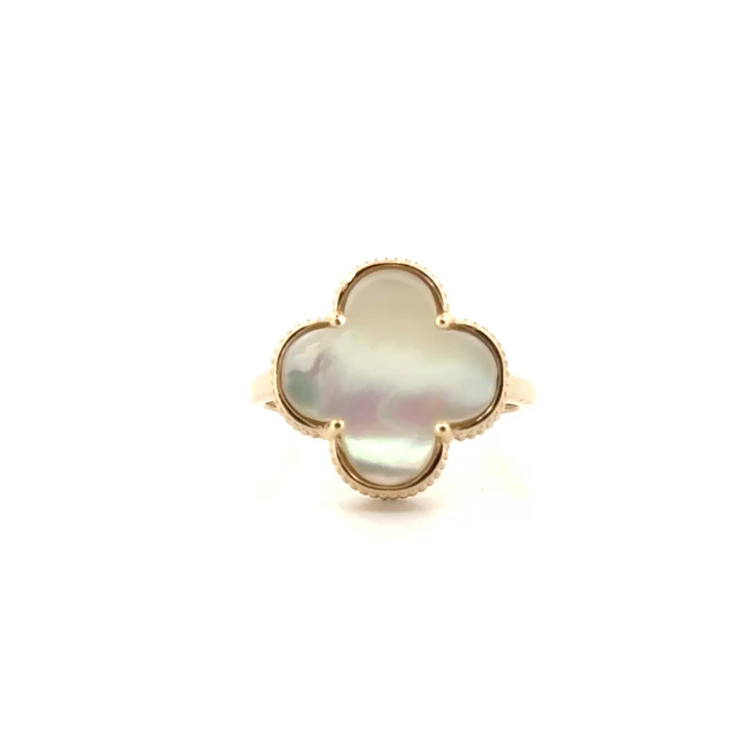 Clover Ring with Mother of Pearl Set in 14K Yellow Gold Sz 7