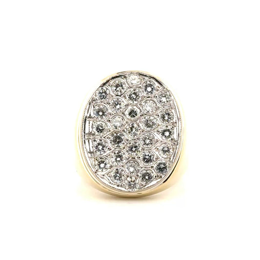 Pave Signet Statement Ring Featuring Natural Round Diamond Set in 14K Yellow Gold