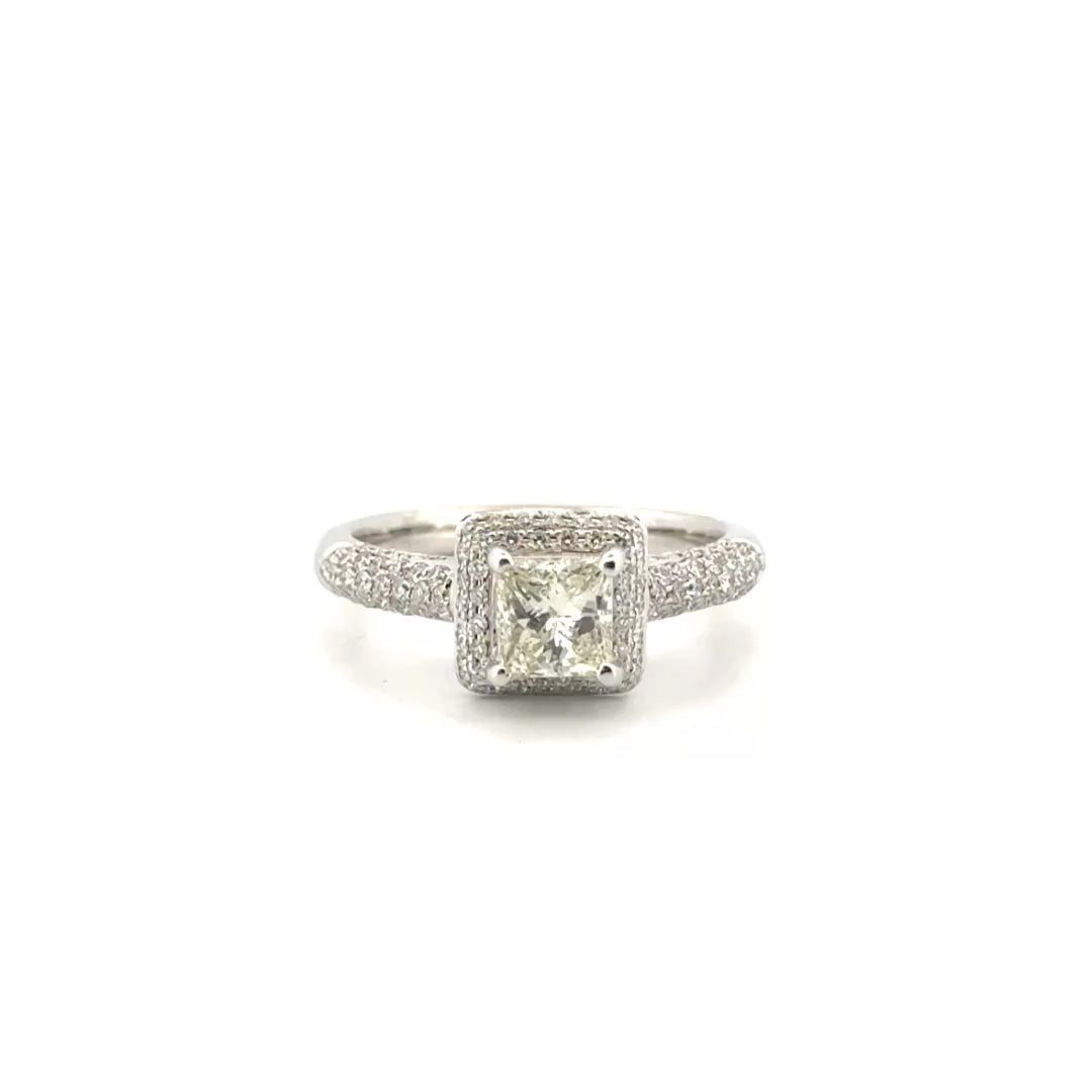Natural Princess Cut Diamond Engagement Ring Set in 14K White Gold Size 6.5