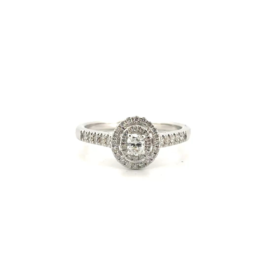 Natural Oval Diamond in Double Halo Set in 14K White Gold