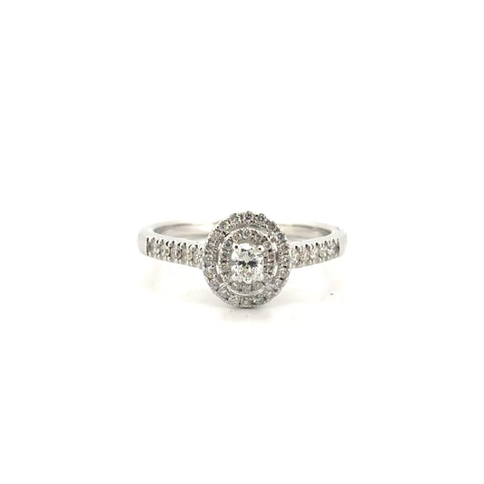 Natural Oval Diamond in Double Halo Set in 14K White Gold