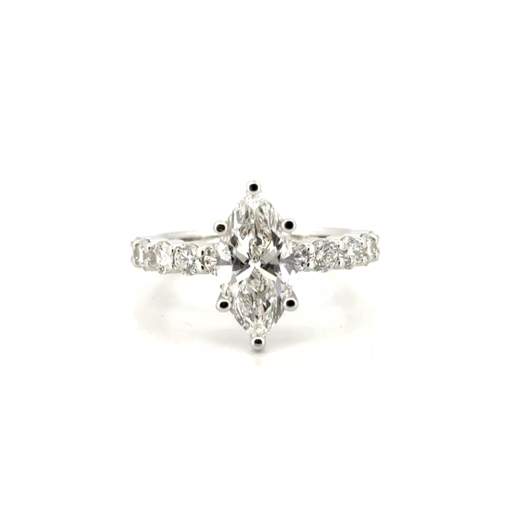 2.02ct. D VS1 Lab Grown Marquise on 10pt Band in 14K White Gold Sz 7