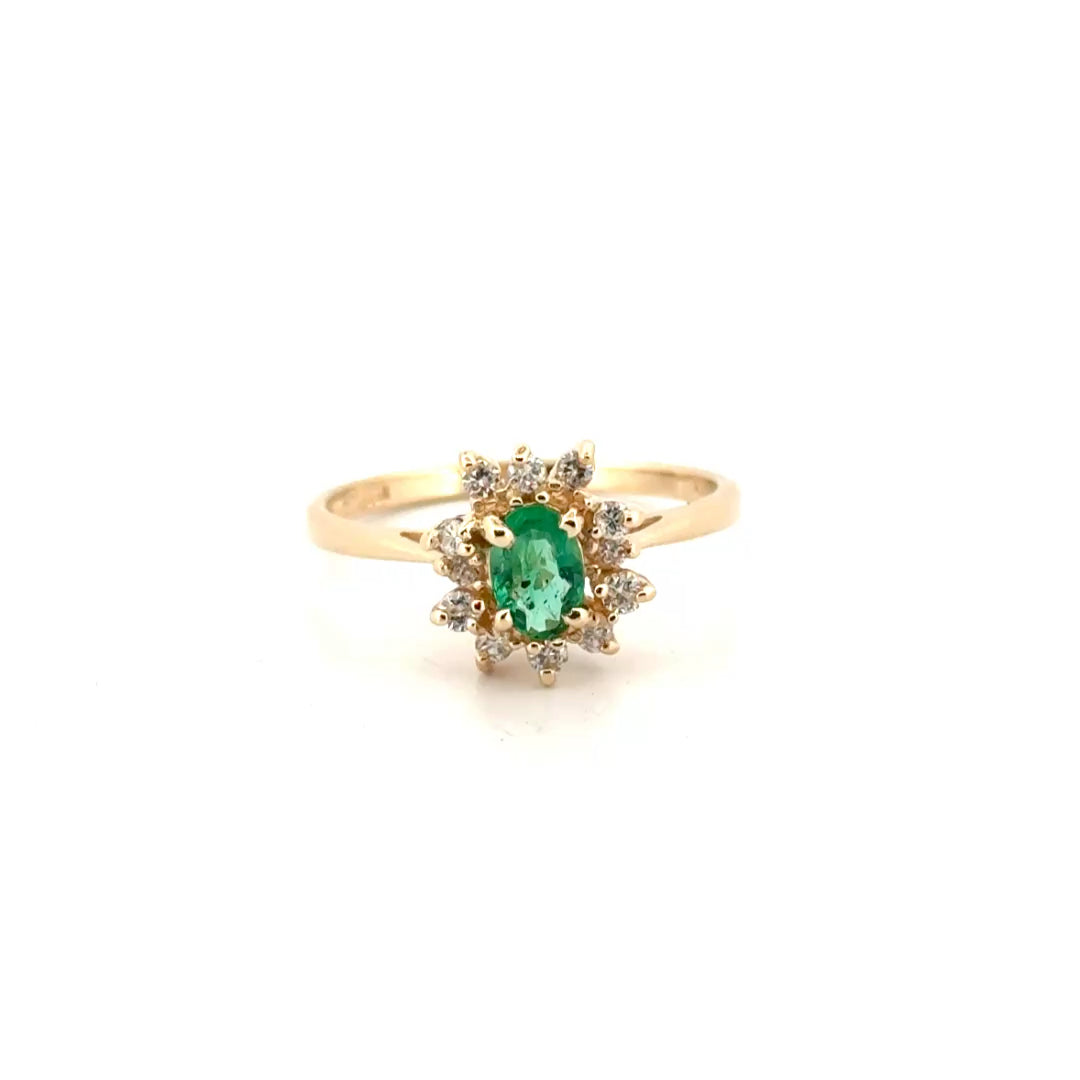 Natural Emerald & Diamond Ring Set in 14K Yellow Gold Sz 7