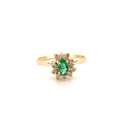 Natural Emerald & Diamond Ring Set in 14K Yellow Gold Sz 7