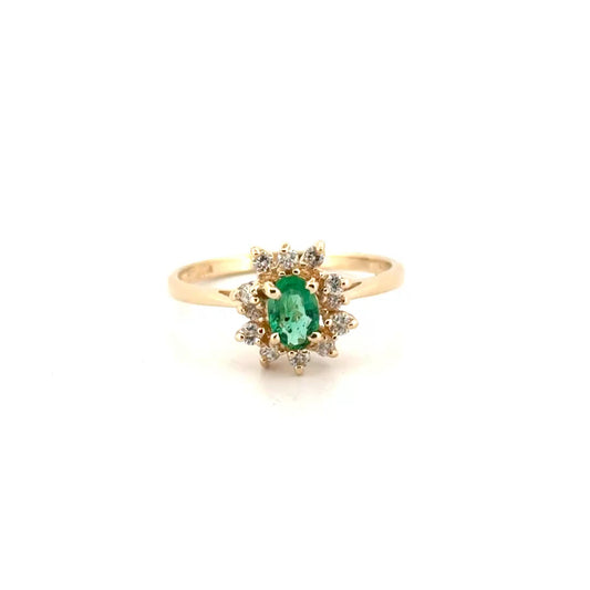 Natural Emerald & Diamond Ring Set in 14K Yellow Gold