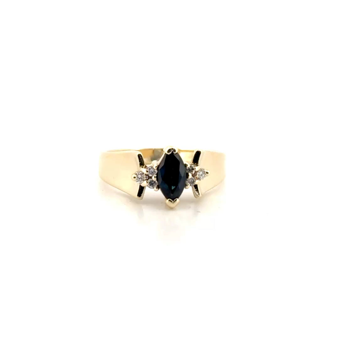 Natural Diamond & Sapphire Ring Set in 10K Yellow Gold