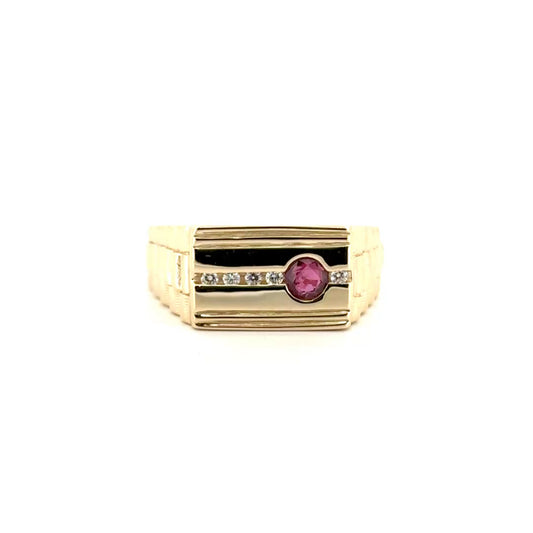 Natural Ruby & Diamond Ring Set in 14K Yellow Gold