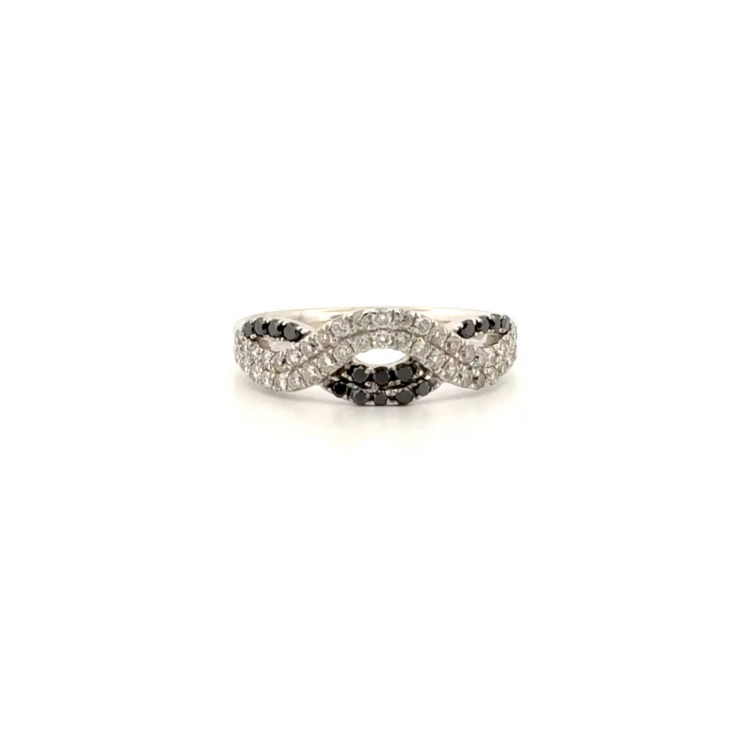 Natural Diamond & Black Diamond Fashion Band in 14K White Gold Sz 7