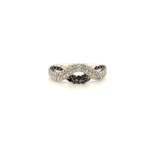 Natural Diamond & Black Diamond Fashion Band in 14K White Gold